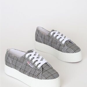 Superga 2790 BRITISHW Black Plaid Platform Sneakers woman’s SZ. 7